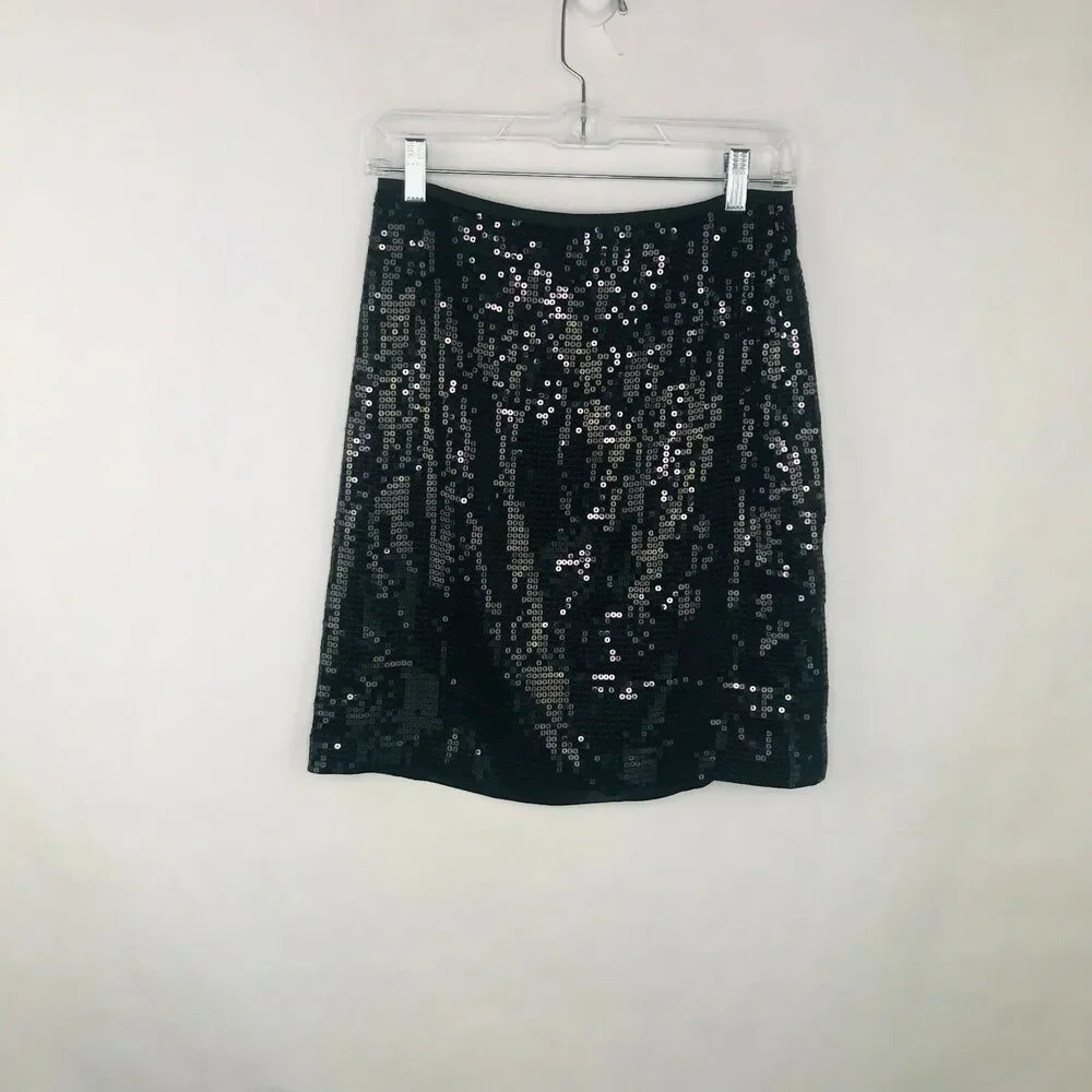Ann Taylor Skirt Women Size 0 Black A-line Sequin Party Elegant Shiny Dazzling